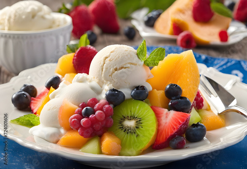 Irresistible Fruit Salad Delight  Topped with Delicious Ice Cream