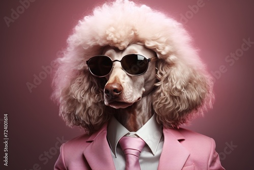 Step into a world of enchantment with this portrayal of an anthropomorphic pink poodle dog with impeccable fashion sense © Silvana
