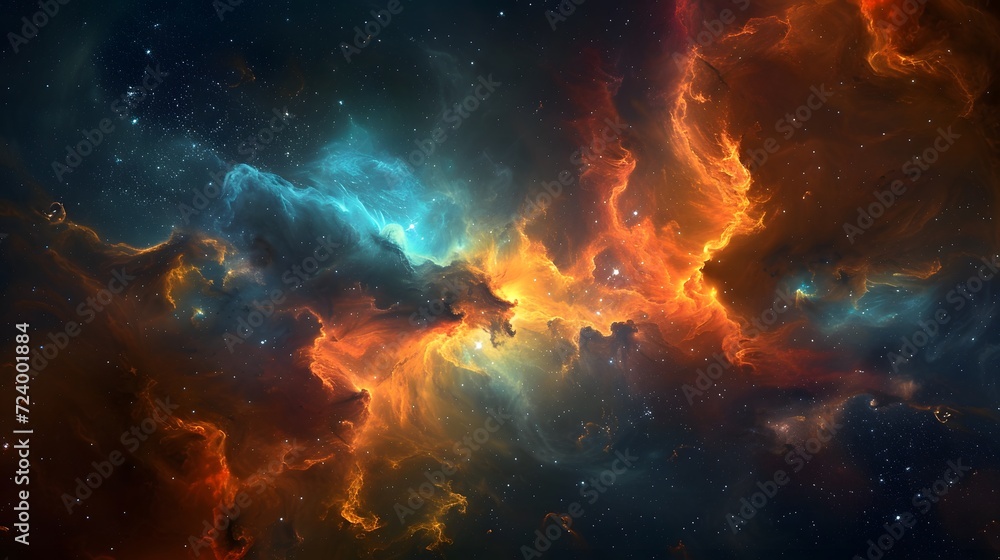 Fototapeta premium Cosmic Inferno: A Stellar Nursery's Fiery Glow