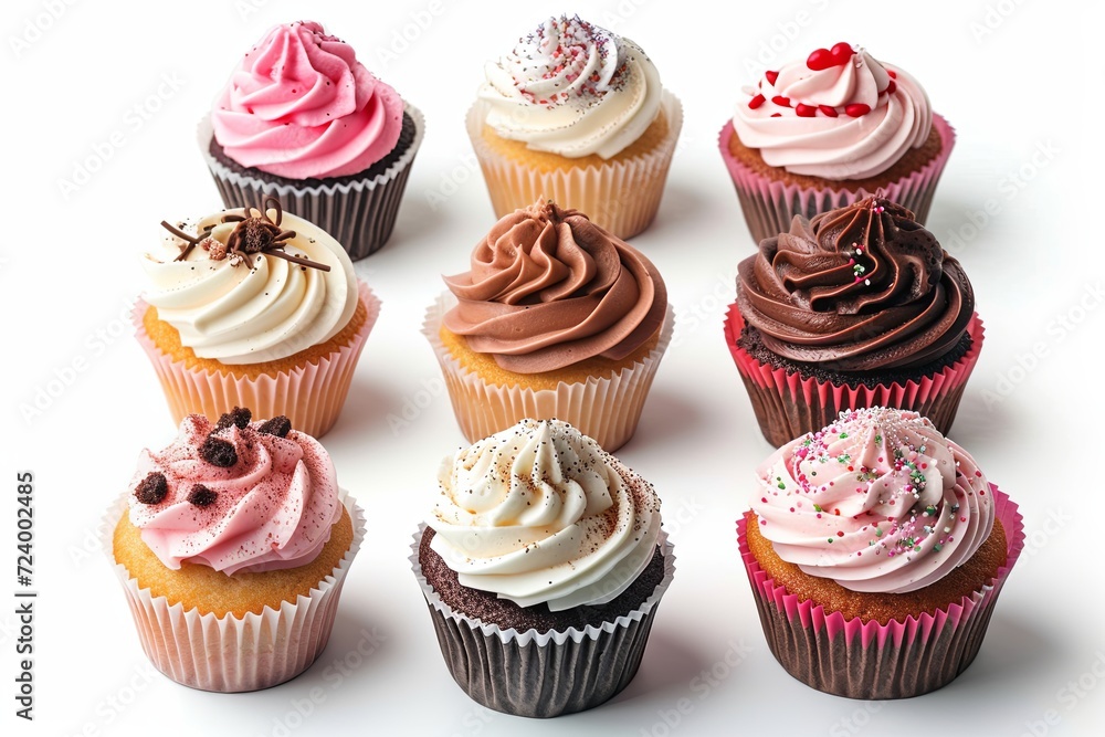 collection of Sweet tasty cupcakes Isolated on whitebackground 