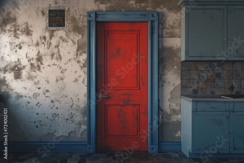 The bold red door stood out against the plain white walls of the building  beckoning visitors into its warm and inviting home