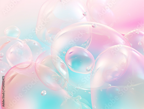 colorful soap bubbles on a white background. Cosmetics Blue Serum bubbles. Collagen bubbles Design. Moisturizing Essentials and Serum Concept. Vitamin. Beauty fashion background with water bubbles 