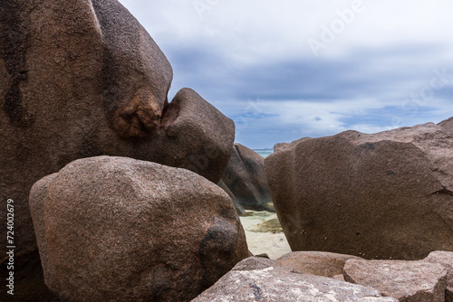 Granite rocks on the coast of La Digue island, Seychelles