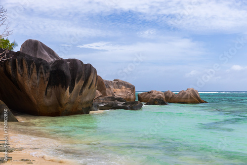 Landscape of Anse Union beach. La Digue. Seychelles