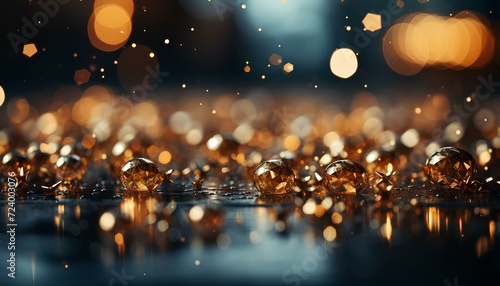 christmas tree lights. fireworks in the city. golden lights with stars background. bokeh light © Divid