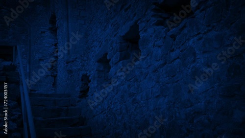 Stairs In Castle Ruins At Night
 photo