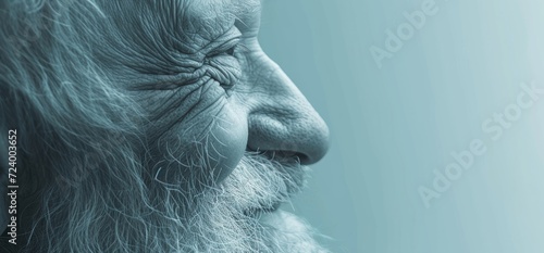 A wise primate, his wrinkled skin a testament to his years, gazes intently with a great ape's jaw, captured in a stunning portrait