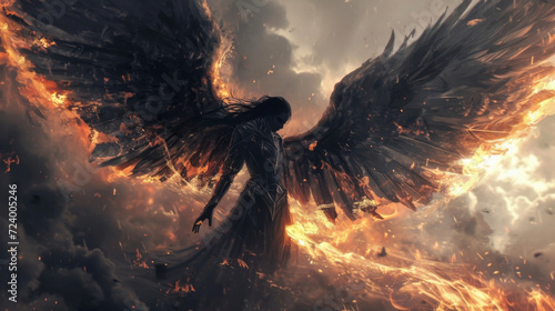 A powerful angel with jet black wings representing the mysterious and unpredictable nature of the fire element. They harness their element in a controlled way careful not
