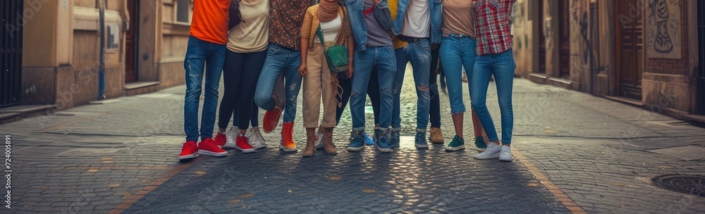 Group of People Standing in the Middle of a City Street Generative AI