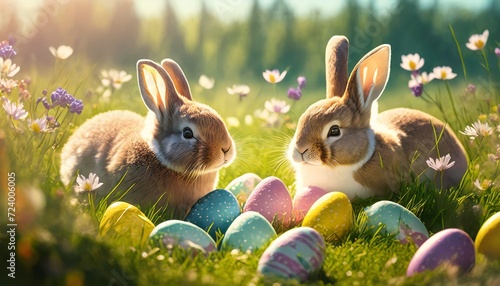 easter bunny with easter eggs 