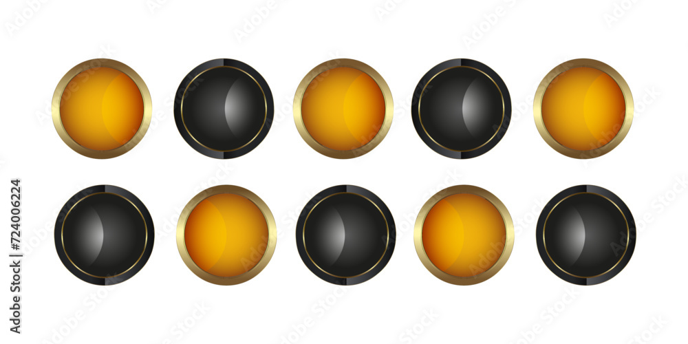Group of Ten gold Circle buttons vector for UI buttons, Luxury button design, gold circle dark button, premium button on white background, vector illustration