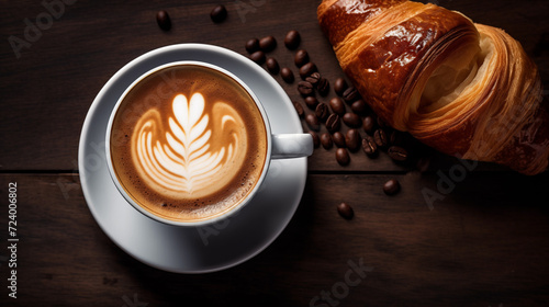 Cup of coffee with croissant.