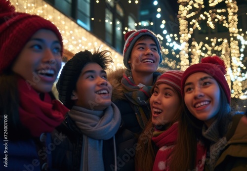 Asian Teenagers Together at Christmas Generative AI