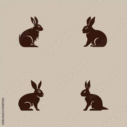 Set of Rabbit Silhouette easter bunnies logo, rabbit logo vector icon