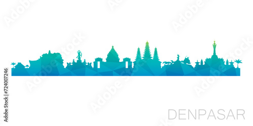 Denpasar, Bali, Indonesia Low Poly Skyline Clip Art City Design. Geometric Polygon Graphic Horizon Icon. Vector Illustration Symbol.