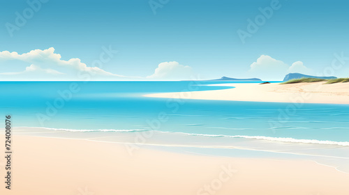 Aerial view of beautiful beach, simple, calm composition in clear blue