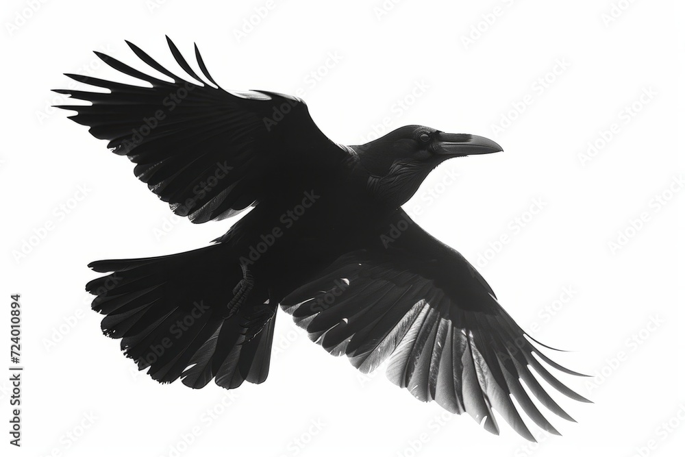 Fototapeta premium Flying raven isolated on white background