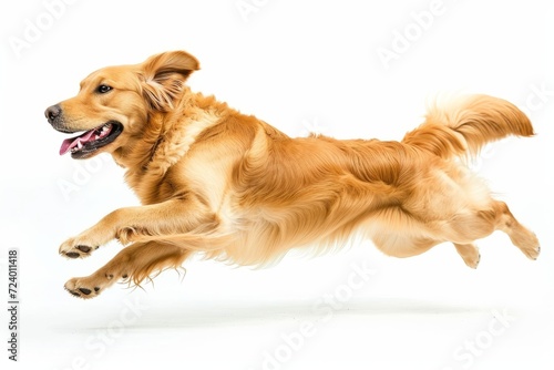 Obraz na płótnie Golden Retriever dog running and jumping isolated on white background w salonie