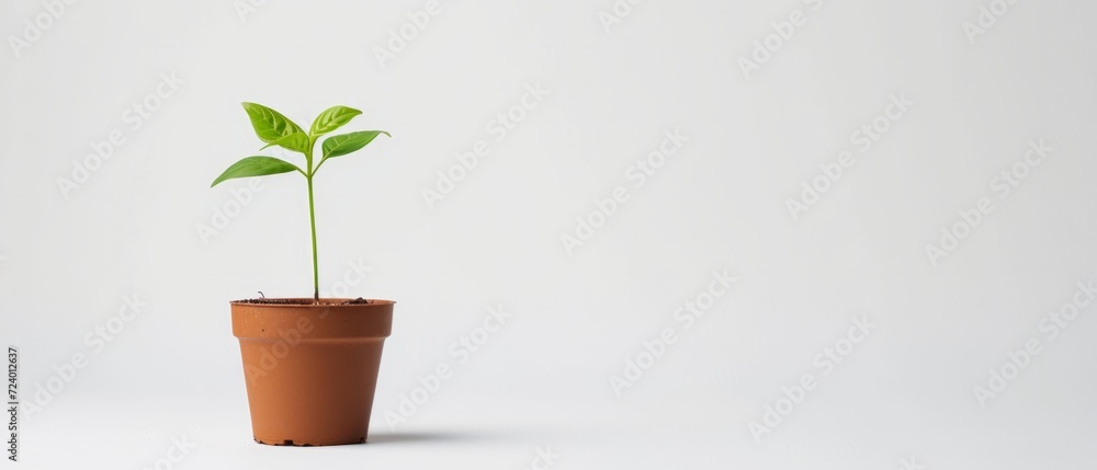 Obraz premium Tiny potted plant on white background