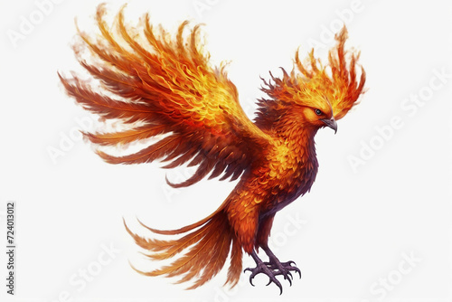 A painting of a bird with a fire tail and wings generative ai