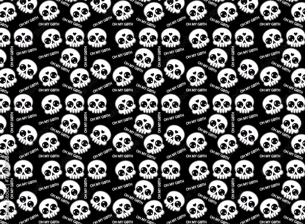 Skull gothic pattern, with the text, oh my goth, for fabrics and backgrounds, vector Skull gothic pattern, with the text, oh my goth, for fabrics and backgrounds, vector