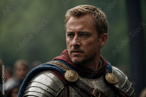 King Arthur, majestic portrait with 200mm lens, blurred background, digital feel, optimal image quality.