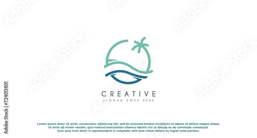 Palm beach travel and hotel with seabird symbol logo design template