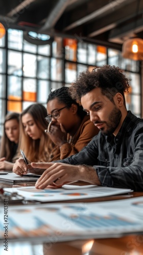 A group of young professionals are working together on a project.