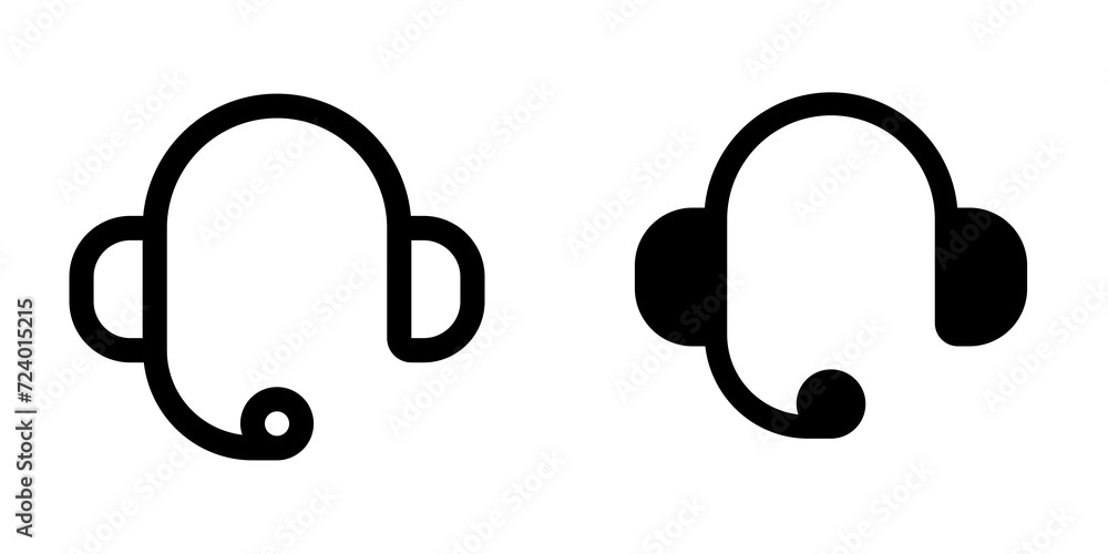 Vector headphones, customer service, call center icon. Black, white background. Perfect for app and web interfaces, infographics, presentations, marketing, etc. - obrazy, fototapety, plakaty 