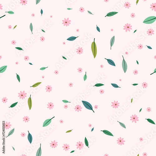 Seamless pattern with daisy flower and leaf on pink background vector illustration