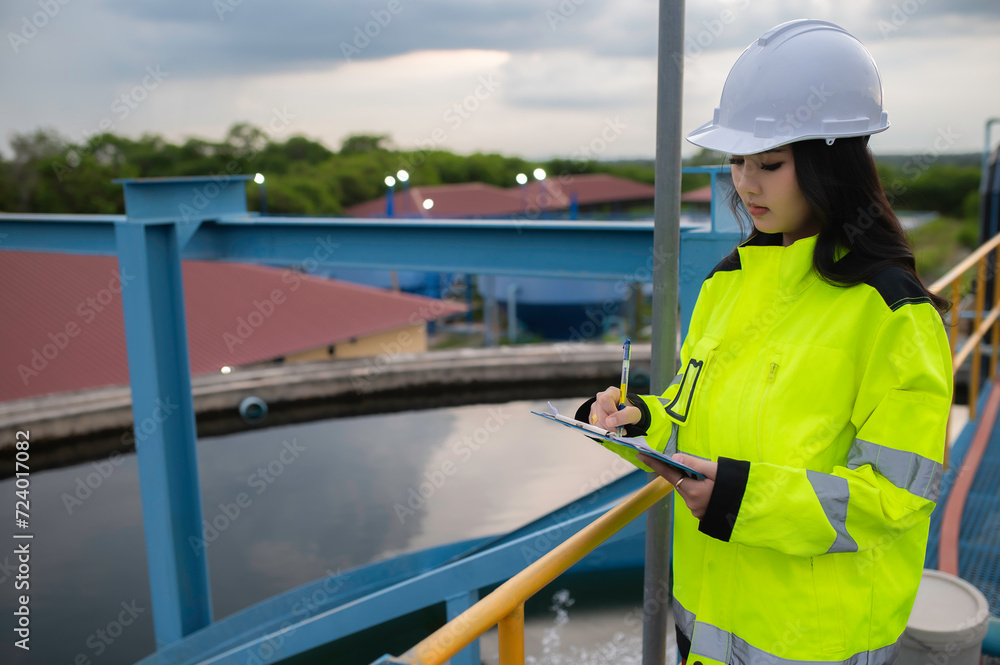 Environmental engineers work at wastewater treatment plants,Water supply engineering working at Water recycling plant for reuse Environmental engineers work at wastewater treatment plants,Water supply engineering working at Water recycling plant for reuse