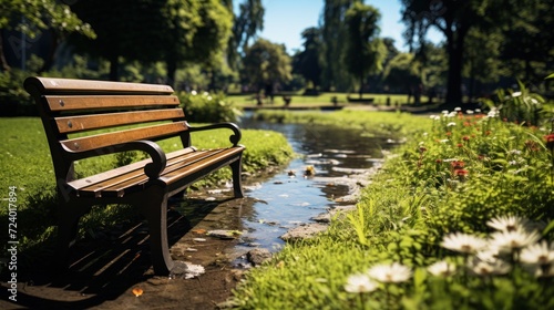 green park near the lake with a bench UHD Wallpaper © Ghulam