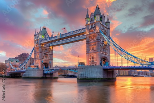 Sunset over the Tower Bridge in London  England