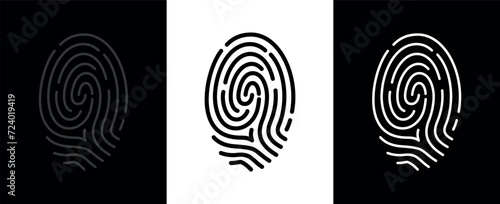 Fingerprint icons set (dactylogram). Identification, police or forensics symbol. Biometric data. Attribute of detective, criminal or access level.