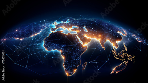 World map from space highlighting african continent  concept of satellite communication and technology