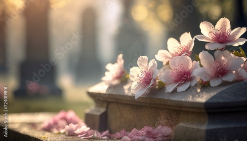 flowers on grave in cemetery 