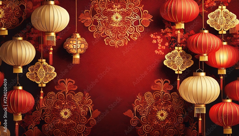 Chinese red background with decorations Chinese red background with decorations