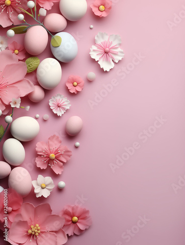 easter eggs with flowers background