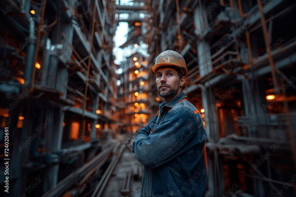 Portrait of a worker in a building under construction. Portrait of a worker in a building under construction.