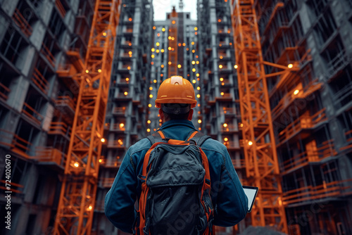 A technician checking the safety of a construction site.