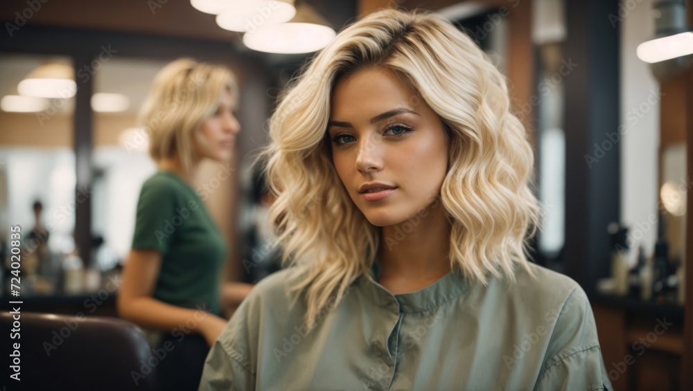 Fototapeta premium Portrait of a girl in a hairdresser