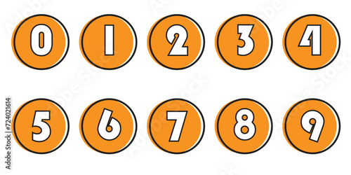 Simple round numbers symbol set. Black isolated font in vector with background.