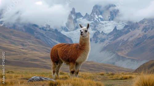 Llama in the Andean Mountains photo