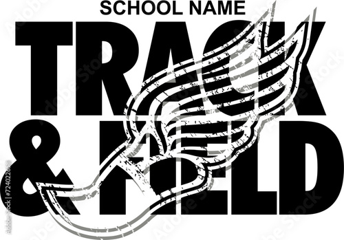 track and field team design with winged foot for school, college or league sports