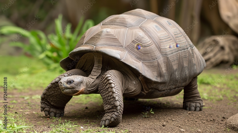 Fototapeta premium Giant Tortoise Trekking in the Wild