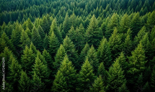 Dense Evergreen Forest from Aerial View, Lush Greenery, Natural Pattern