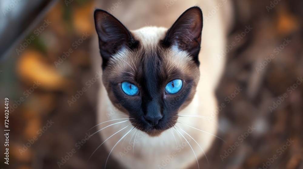 Siamese Cat with Autumn Backdrop