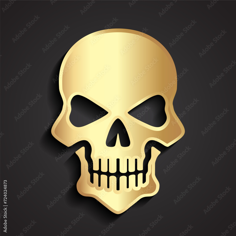 3d gold human skull vector illustration on a dark background 