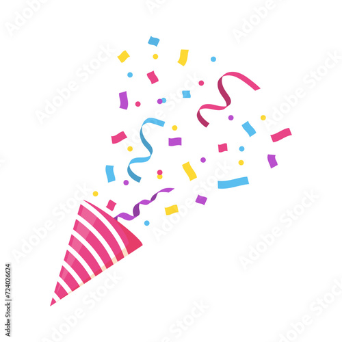 Party popper cone explosion confetti illustration on white background