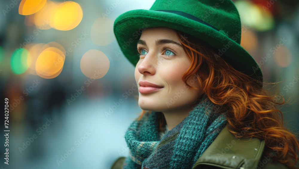 Daydreaming in Emerald Hues.
Woman in a green hat lost in thought amidst city lights. Daydreaming in Emerald Hues.
Woman in a green hat lost in thought amidst city lights.